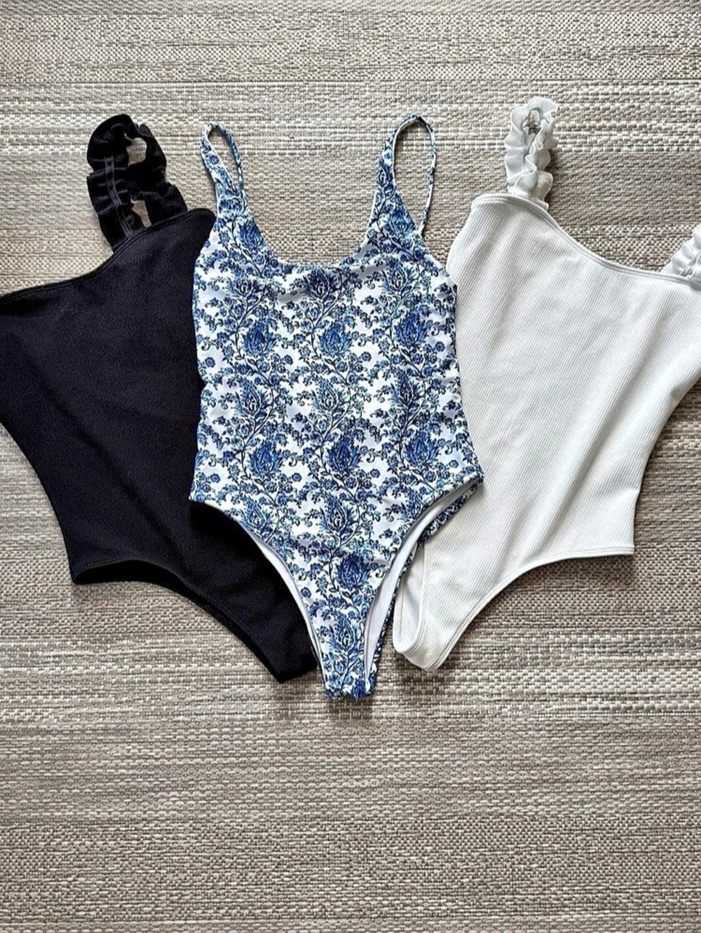 Ribbed Ruffle-Strap One-Piece Swimsuit